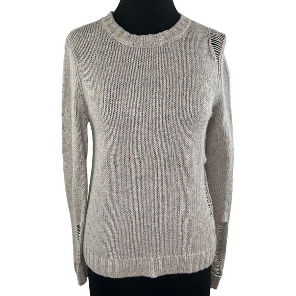 n:PHILANTHROPY Wool Alpaca Crew Distressed Knit Sweater Marble Beige Medium M - Picture 1 of 12